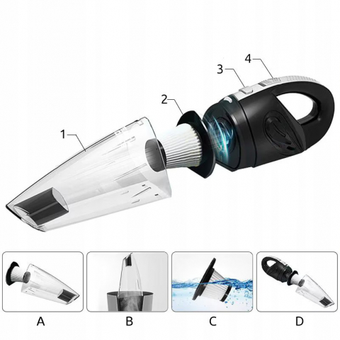 Aspirator de Mana Portabil cu Acumulator NewEvo, pentru Uz Casnic sau Auto, Incarcare USB, Putere 120W, Baterie 2000 mAh, 4 Accesorii Versatile pentru Curatare Rapida si Eficienta, Negru Gri [2]