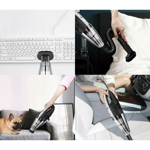 Aspirator de Mana Portabil cu Acumulator NewEvo, pentru Uz Casnic sau Auto, Incarcare USB, Putere 120W, Baterie 2000 mAh, 4 Accesorii Versatile pentru Curatare Rapida si Eficienta, Negru Gri [1]