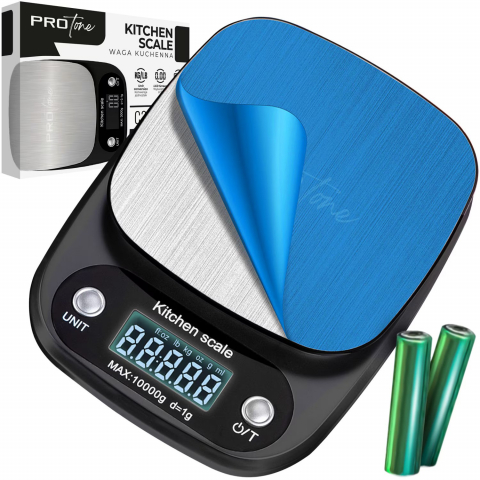 Cantar de Bucatarie Electronic PROtone, Precizie 1g, Capacitate Maxima 5kg, Ecran LCD, Functii Tare si Resetare Automata, Unitati de Masura Multiple, Alimentat cu Baterii AAA, Dimensiuni Compacte 21x1 [0]