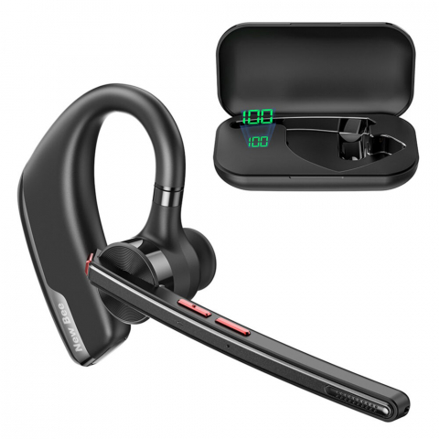 Casti Wireless - Casca Bluetooth Wireless New Bee , Baterie 60 ore 500mAH, Cu microfon dublu de reducere a zgomotului CVC 8.0, Bluetooth 5.2, Multipoint, Sunet HD, Conecatre la doua dispozitive simultan, Doua moduri de incarcare, Carcasa reincarcabila, Negru