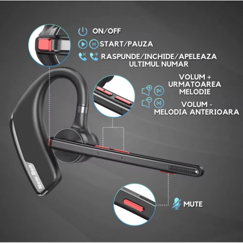 Casca Bluetooth Wireless New Bee , Baterie 60 ore 500mAH, Cu microfon dublu de reducere a zgomotului CVC 8.0, Bluetooth 5.2, Multipoint, Sunet HD, Conecatre la doua dispozitive simultan, Doua moduri de incarcare, Carcasa reincarcabila, Negru [6]