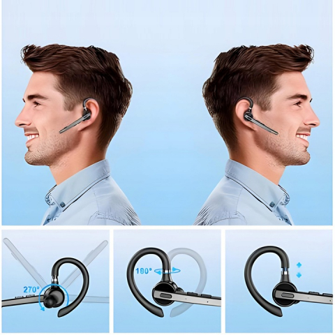Casca Bluetooth Wireless New Bee , Bluetooth 5.1, Anulare zgomot, Cu carcasa de incarcare, Sunet HD, Multipoint, Autonomie baterie 60 ore, 10m, 13.6 grame, Buton mute, Negru [6]