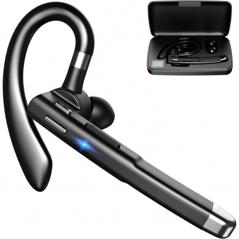 Casti Wireless - Casca Bluetooth Wireless NewEvo, Bluetooth 5.0, HandsFree, Compatibilitate Universala Samsung, iPhone, Huawei, Cutie de incarcare Negru Argintiu, Conectare la 2 dispozitive simultan