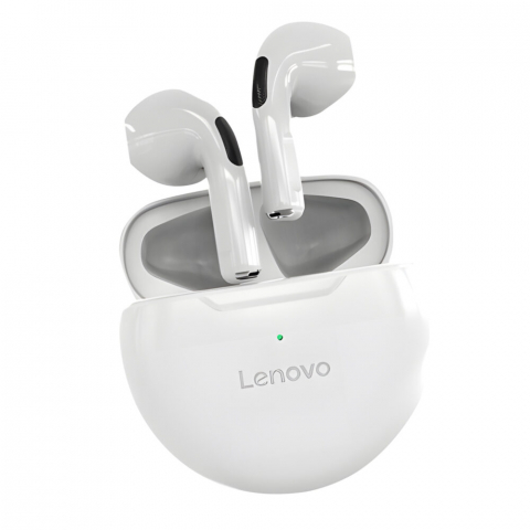 Casti Wireless - Casti in Ear Wireless, Lenovo , Bluetooth 5.0, Noise Cancelling, Control Tactil, Ergo Fit, Rezistente la apa IPX 4, Alb