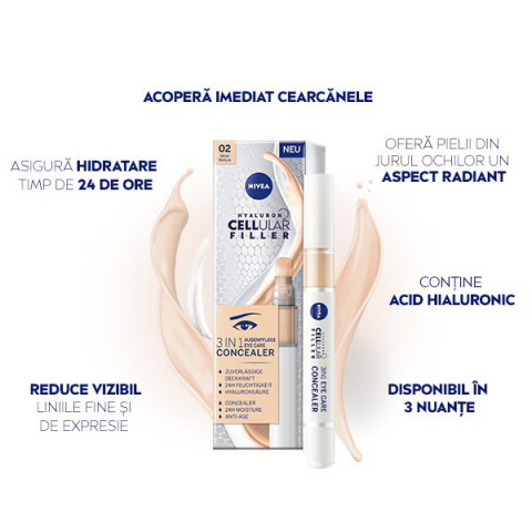 Corector hidratant pentru zona ochilor, Nivea Cellular 3in1 Eye Concealer, nuanta medie, 4 ml [9]