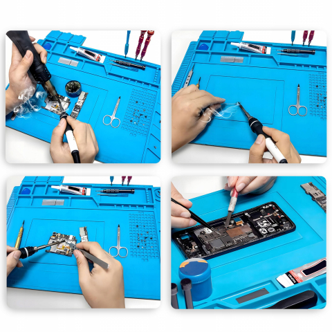Covoras Anti-Static Multifunctional din Silicon, NewEvo, pentru reparatii electronice diverse, service GSM, cu organizatoare etanse, marcaje si linii de masurare, zona magnetica, silicon, 45 x 30 cm, [6]