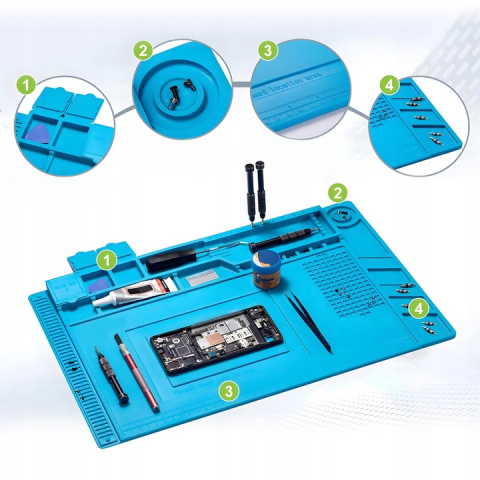Covoras Anti-Static Multifunctional din Silicon, NewEvo, pentru reparatii electronice diverse, service GSM, cu organizatoare etanse, marcaje si linii de masurare, zona magnetica, silicon, 45 x 30 cm, [4]