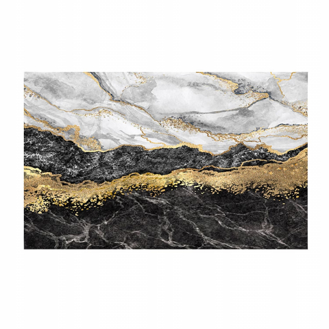 Covorase Baie - Covoras de baie modern, DexXer, Ultra absorbant, Antiderapant si uscare rapida, Model marmura, Ecologic usor de curatat, 50x80 cm, Poliester/Rubber, Negru