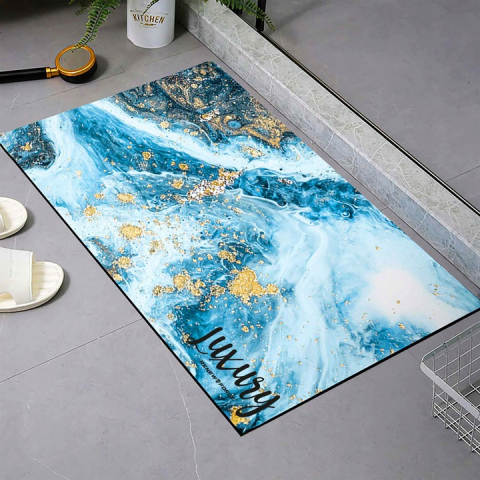 Covoras de baie modern, Ultra absorbant, Antiderapant si uscare rapida, Model marmura, Ecologic usor de curatat, 50x80 cm, Poliester/Rubber, Model Ocean [4]