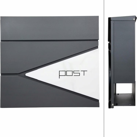 Cutie postala exterior NewEvo, otel galvanizat, spatiu ziare, buzunar pentru materiale publicitare, 37x37x 11 cm, accesorii montare, design elegant Antracit Argintiu [2]