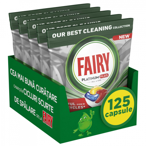 Detergent Vase - Detergent capsule automat pentru masina de spalat vase Fairy Platinum Plus Anti-Dull, 125 spalari