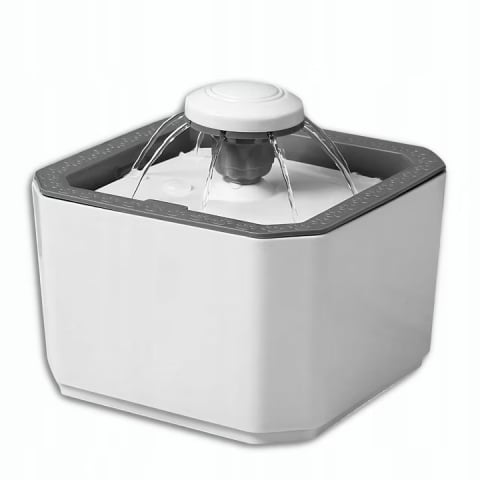 Petshop - Dispenser de apa tip fantana NewEvo, ultra-sientioasa pentru caini si pisici cu filtru de carbon activat si hidratare neintrerupta a animalelor de companie, reglare a debitului de apa, incarcare USB, design modern, 2.5L, Alb