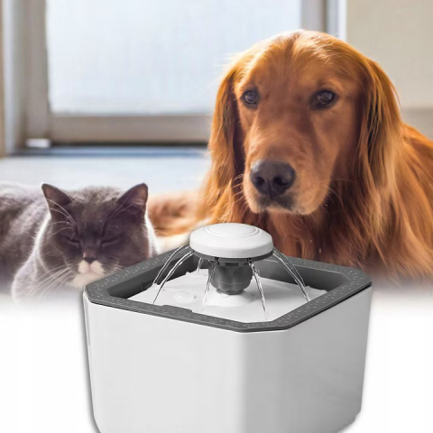 Dispenser de apa tip fantana NewEvo, ultra-sientioasa pentru caini si pisici cu filtru de carbon activat si hidratare neintrerupta a animalelor de companie, reglare a debitului de apa, incarcare USB, design modern, 2.5L, Alb [6]