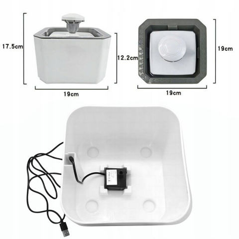 Dispenser de apa tip fantana NewEvo, ultra-sientioasa pentru caini si pisici cu filtru de carbon activat si hidratare neintrerupta a animalelor de companie, reglare a debitului de apa, incarcare USB, design modern, 2.5L, Alb [2]