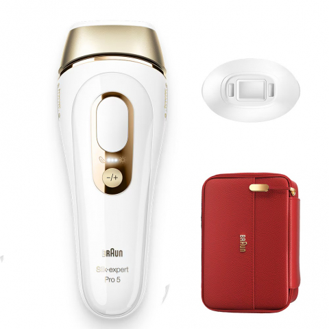 Epilator IPL Braun Silk-expert PRO 5 PL5160 senzor automat & continuu skin pro 2.0, 400.000 impulsuri, 10 niveluri de intensitate, 125 de impulsuri pe minut, cap de precizie, trusa de voiaj, alb/auriu [7]