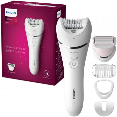 Ingrijire personala & Cosmetice - Epilator umed și uscat Philips BRE710/00, 5 accesorii, 32 pensete, utilizare fara fir, 2 setari viteza, opti-light, discuri ceramice, Argintiu
