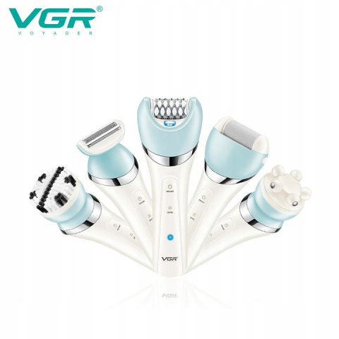 Epilator VGR V-703, 5 in 1, Pentru Picioare, corp, bikini, axile,  waterproof IPX 4, acumulator 1400mAh, Lumina LED, 2 Viteze, Alb [6]