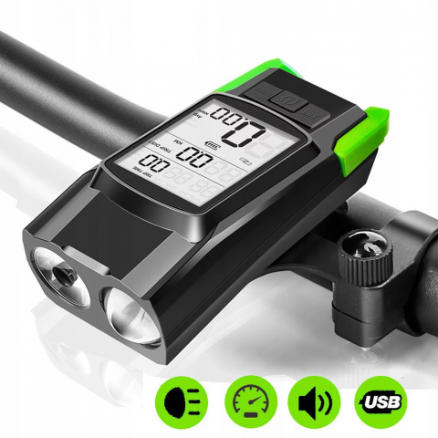 Far bicicleta cu ciclocomputer fara fir Renew Force, Lampa spate, Claxon, Acumulator 4000 mAh, Incarcare USB, Ecran LCD, Afisare viteza curenta, distanta parcursa, Viteza medie, Temperatura ambientala [2]