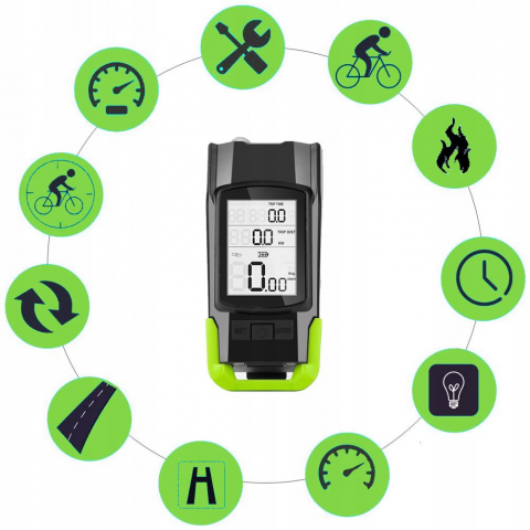 Far bicicleta cu ciclocomputer fara fir Renew Force, Lampa spate, Claxon, Acumulator 4000 mAh, Incarcare USB, Ecran LCD, Afisare viteza curenta, distanta parcursa, Viteza medie, Temperatura ambientala [3]
