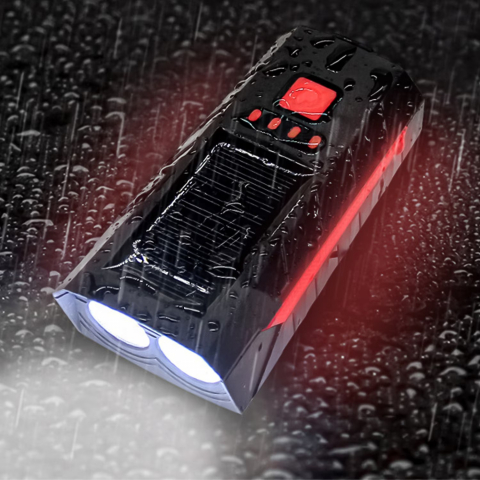 Far bicicleta cu incarcare solara & USB Renew Force, Lampa spate cadou, Claxon, 3 Moduri de iluminare, 1200 lumeni, Indicator incarcare baterie, Negru Rosu [7]