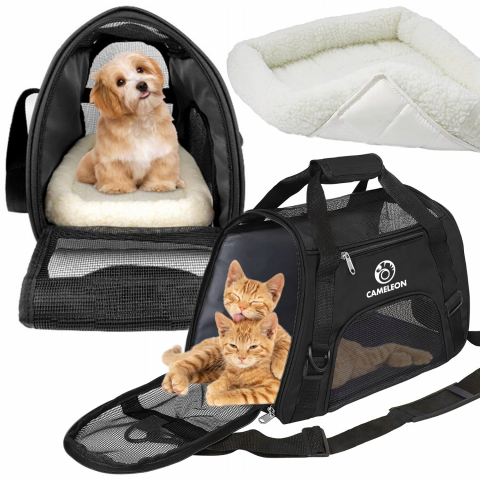 Geanta pentru transport animale mici, caine, pisica, iepure, din panza, 47cmx28cmx25cm, baza rezistenta, plasa de aerisire, Negru [0]