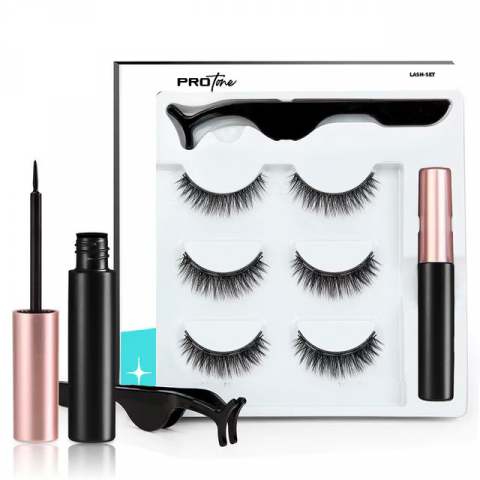 Gene Magnetice, Set 3 Perechi Gene False PROtone, 1 Aplicator, 1 Eyeliner Magnetic Negru, Aspect Natural, Reutilizabile, Negru [0]