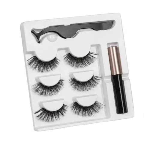 Gene Magnetice, Set 3 Perechi Gene False PROtone, 1 Aplicator, 1 Eyeliner Magnetic Negru, Aspect Natural, Reutilizabile, Negru [1]