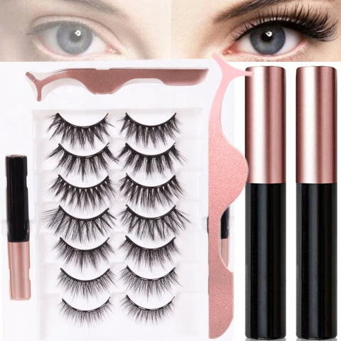 Gene Magnetice, Set 7 Perechi Gene False PROtone, 1 Aplicator, 2 Eyeliner Magnetic Negru, Aspect Natural, Reutilizabile, Negru [1]