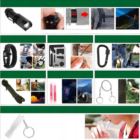 Kit complet de supravietuire multifunctional 92 in 1,Instrumente profesionale multifunctionale, vanatoare, drumetii, alpinism si aventuri in aer liber, Negru [6]
