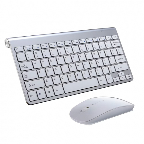Kit Tastatura si Mouse wireless NewEvo, 78 taste, click scissor switch, versiune US, 3 butoane, 1200 DPI, Gri [0]