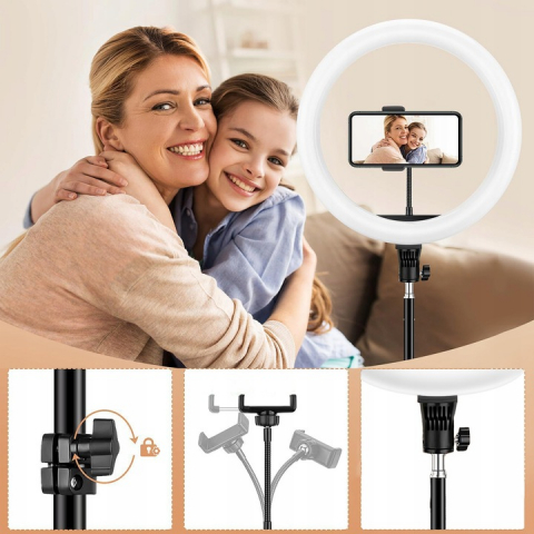Lampa Circulara Make up Profesionala cu Display, NewEvo, Ring Light 43 CM, Putere 24W si 540 Lumeni, cu Lumina Calda Neutra si Rece Tip Inel, cu Trepied 210cm, Geanta Depozitare, Pentru Poze Perfecte [8]