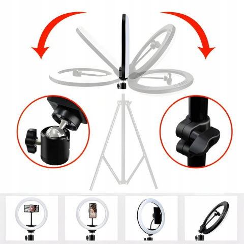 Lampa circulara RGB Ring Light NewEvo, Foto, MakeUp, YouTube, 60W, diametru 26 cm, Iluminare RGB, 18 culori diferite de fundal, cu trepied 210cm inclus, Suport telefon si telecomanda gratuite [4]