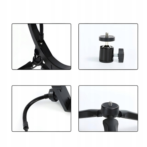Lampa circulara Ring Light NewEvo, Foto, MakeUp, YouTube, 24W, diametru 25 cm lumina rece, calda si neutra, 10 niveluri de ajustare, cu trepied 210cm inclus, Suport telefon gratuit [5]