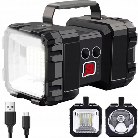 Lanterna LED de mana reincarcabila, Dubla,7 moduri iluminare, 1200 lumeni, cu functie de acumulator extern 10000 mAh, Negru [6]