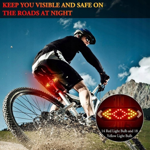 Lumini spate bicicleta cu semnalizare LED si telecomanda wireless, Renew Force, Baterie 900 mAh, reincarcabila prin USB, 5 Moduri de iluminare, impermeabila, Negru Alb [7]
