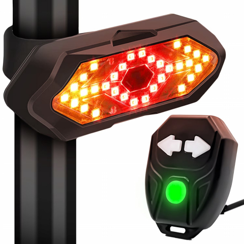 Lumini spate bicicleta cu semnalizare LED si telecomanda wireless, Renew Force, Baterie 900 mAh, reincarcabila prin USB, 5 Moduri de iluminare, impermeabila, Negru Alb [2]