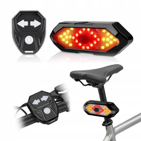 Lumini spate bicicleta cu semnalizare LED si telecomanda wireless, Renew Force, Baterie 900 mAh, reincarcabila prin USB, 5 Moduri de iluminare, impermeabila, Negru Alb [11]