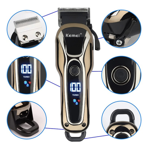 Masina de Tuns Profesionala cu Acumulator Kemei, Afisaj Led, Lungime taiere de la1.5 mm la 13mm, Baterie de 2000 mAh, Auriu [1]