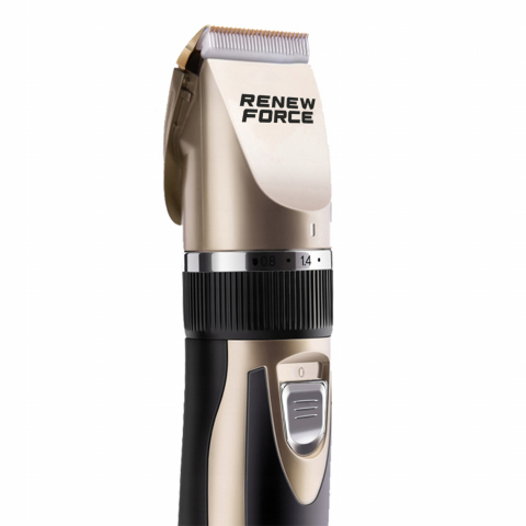 Masina Profesionala de Tuns Animale Renew Force , Pentru Caini si Pisici, Silentioasa, Fara Fir ,Lama de Ceramica, 4 Dimensiuni Ghidaj, Cleste Unghii Inclus, Reincarcabila, Auriu [3]