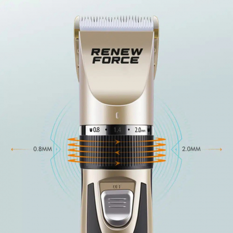 Masina Profesionala de Tuns Animale Renew Force , Pentru Caini si Pisici, Silentioasa, Fara Fir ,Lama de Ceramica, 4 Dimensiuni Ghidaj, Cleste Unghii Inclus, Reincarcabila, Auriu [5]