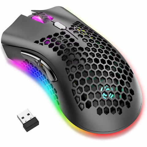 PC, Periferice & Software - Mouse gaming, DexXer, Wireless, Iluminare RGB, USB, Wireless 2.4 G, FastCharge, Design ergonomic, Negru