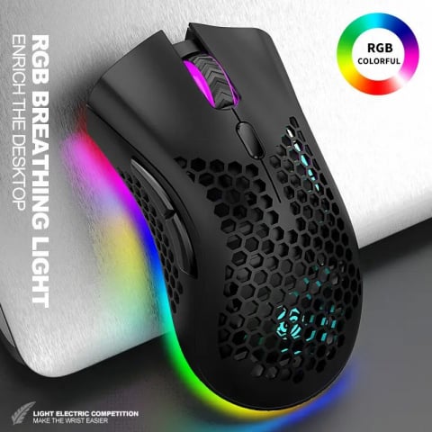 Mouse gaming NewEvo, Wireless, Iluminare RGB, USB, Wireless 2.4 G, FastCharge, Design ergonomic, 2 Butoane Programabile, Negru [1]