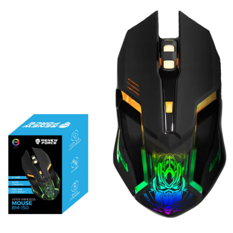 Mouse gaming Renew Force, Wireless 2.4 G, Iluminare RGB, USB, Reincarcabil, FastCharge, Reglabil1200/1600/3200 DPI, Design ergonomic, Negru Gri [0]