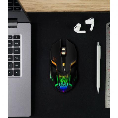 Mouse gaming Renew Force, Wireless 2.4 G, Iluminare RGB, USB, Reincarcabil, FastCharge, Reglabil1200/1600/3200 DPI, Design ergonomic, Negru Print [4]