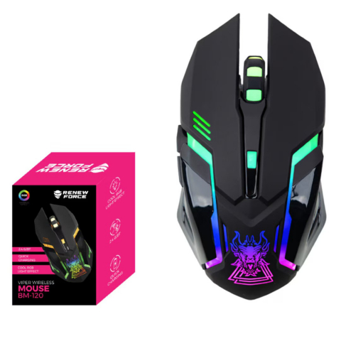 Mouse gaming Renew Force, Wireless 2.4 G, Iluminare RGB, USB, Reincarcabil, FastCharge, Reglabil1200/1600/3200 DPI, Design ergonomic, Negru Print [0]