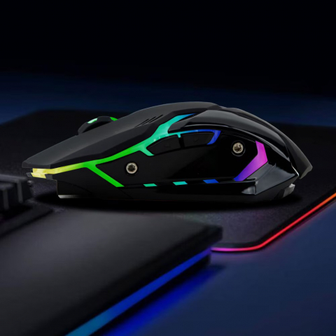 Mouse gaming Renew Force, Wireless 2.4 G, Iluminare RGB, USB, Reincarcabil, FastCharge, Reglabil1200/1600/3200 DPI, Design ergonomic, Negru Print [5]