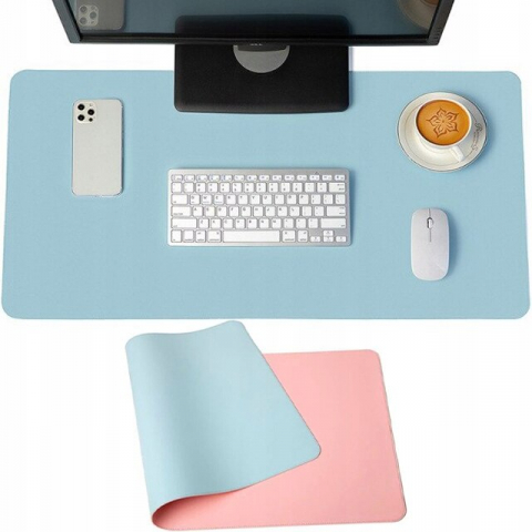 PC, Periferice & Software - Mousepad PROtone XXL pentru protectie birou, din piele pu, cu doua fete Albastru/Roz, 90x45 cm