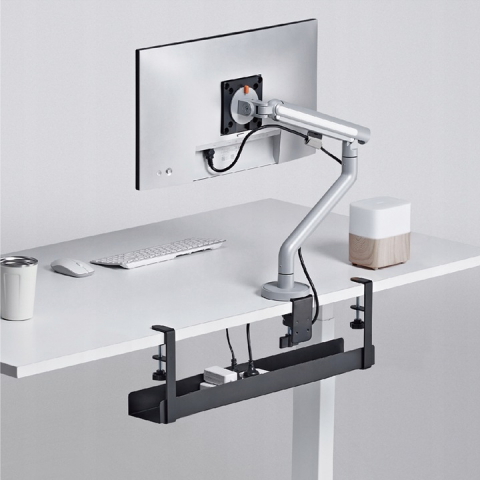 Organizator de cabluri sub birou NewEvo, tava pentru cablu de alimentare, metal robust, potrivit pentru majoritatea birourilor, cu clema, fara gaurire,  dimensiune 60X19X10 cm, Negru [3]