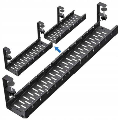 Organizator de cabluri sub birou NewEvo, tava pentru cablu de alimentare, metal robust, potrivit pentru majoritatea birourilor, cu clema, fara gaurire, retractabil, dimensiune extensibila 29-54 cm, Negru [8]