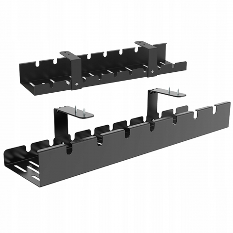 PC, Periferice & Software - Organizator de cabluri sub birou NewEvo, tava pentru cablu de alimentare, metal robust, potrivit pentru majoritatea birourilor, dimensiune 50x12x9 cm, Negru